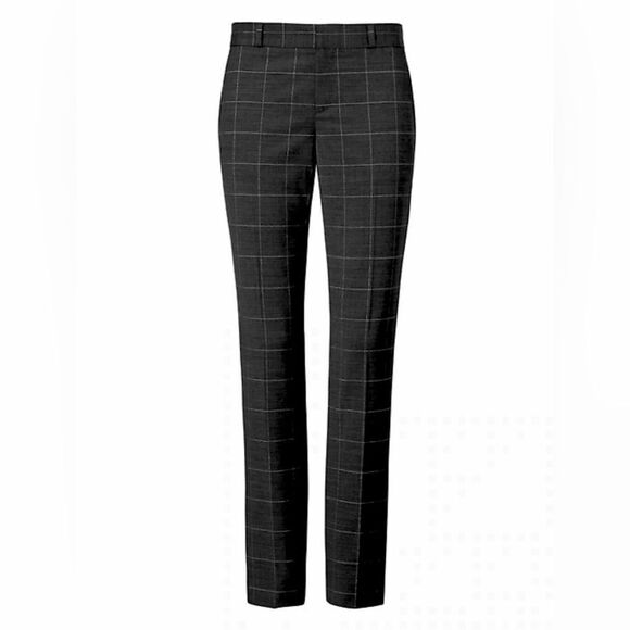 Banana Republic Ryan Slim Straight Fit Washable Windowpane Plaid Pant Black 6 - Picture 2 of 9